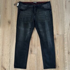 NWT-Embellished/Distressed Dark Wash Jeans by Barabas-LA